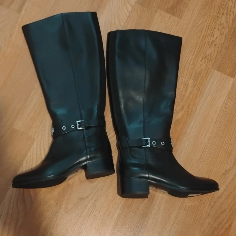 Michael Kors Black Leather Over-the-Knee Buckle Boots Size 5.5